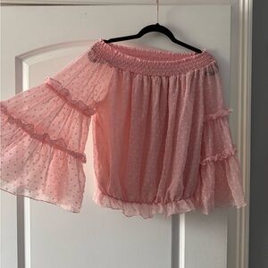 Pink Off-Shoulder Ruffle Blouse